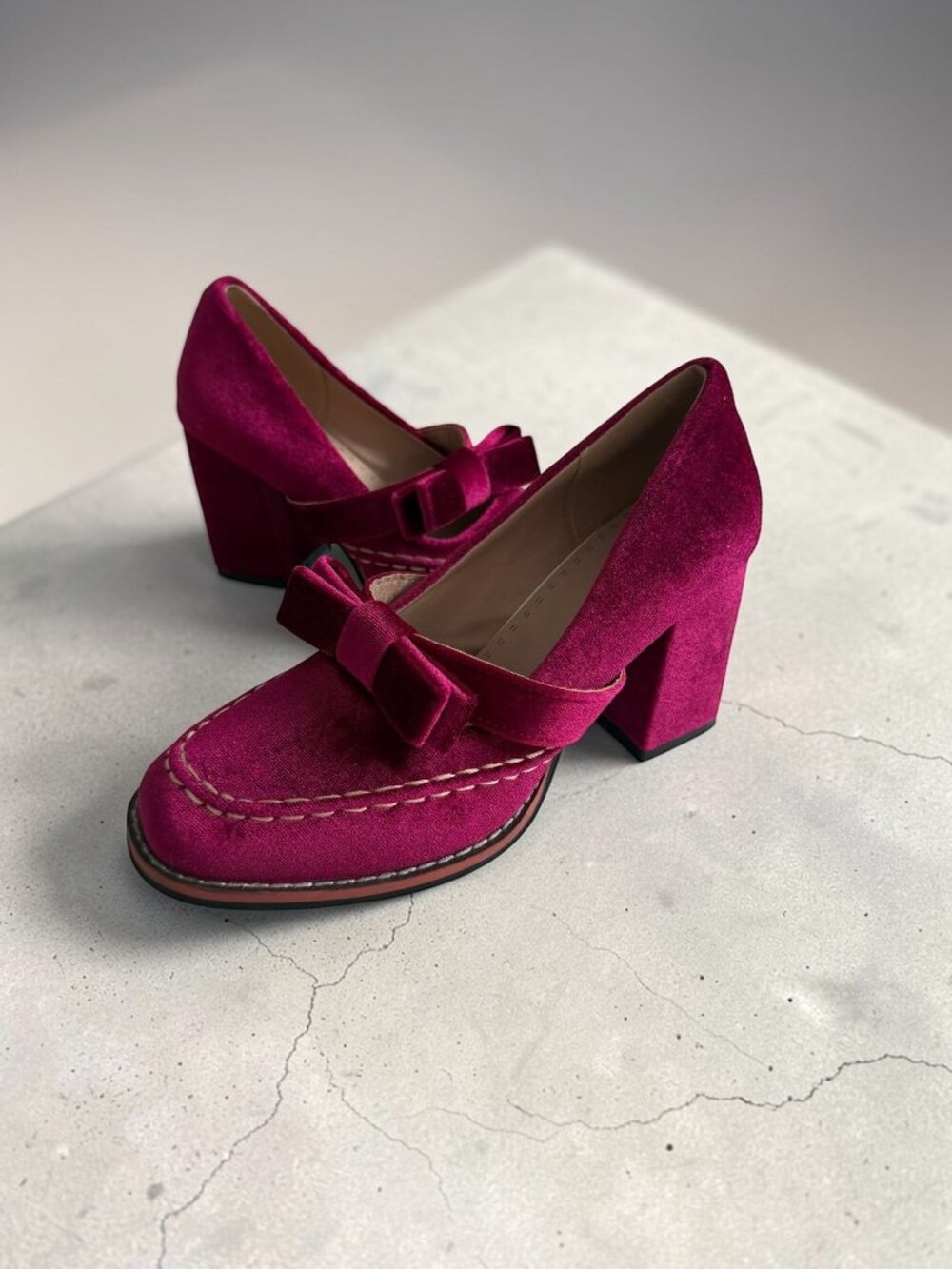 DEEP PINK Bow Mary Jane Loafers Heels Size 37 / US 7
